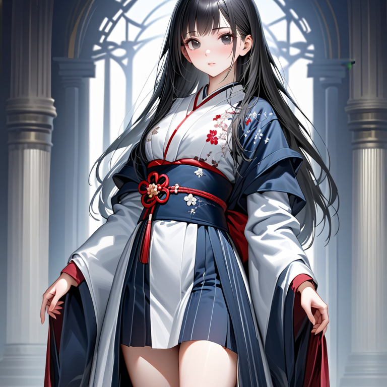 AIイラスト生成した和洋折衷の創作着物の和服ドレス